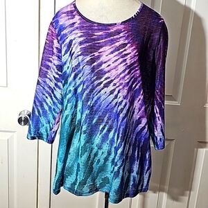 CATHERINES‎ OX (10-12) Ambra top blue to purple.  Open lace in back. Excellent